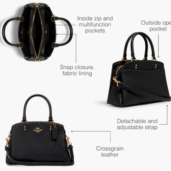 NWT Coach Mini Lillie Carryall Black Satchel with Gold Details - Picture 6 of 7